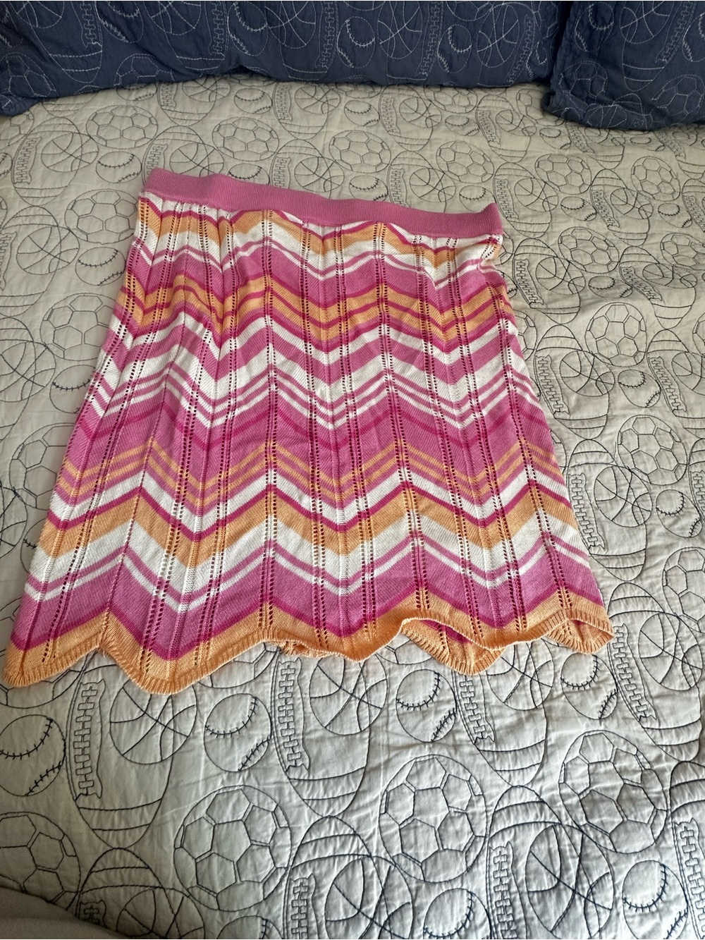 Jessica Simpson Pink Chevron Knit A-Line Skirt with Orange and White Stripes
